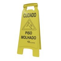 PLACA SINAL "PISO MOLHADO"-  BRALIMPIA