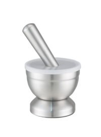 ALMOFARIZ PILAO C/SOCADOR Ø10×9CM INOX C/TAMPA PLASTICA